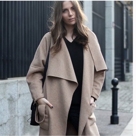 NWT RARE ZARA CAMEL BEIGE WATERFALL WOOL DRAPED COAT JACKET WINTER BLOGGER FAVE - Picture 3 of 15